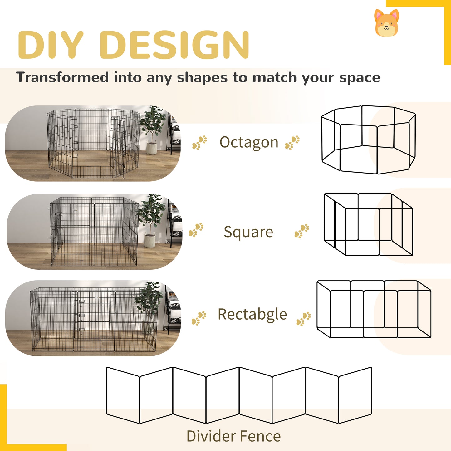 PawHut 8 Panel DIY Dog Pen with Door, for Dogs, Small Animals, Indoor/Outdoor Use, 91cm High-2