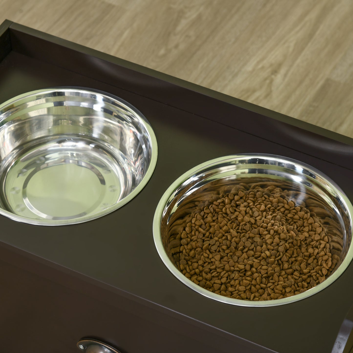 Stainless Steel Raised Dog Bowls, with 21L Storage Drawer for Large Dogs - Brown | PawHut-6