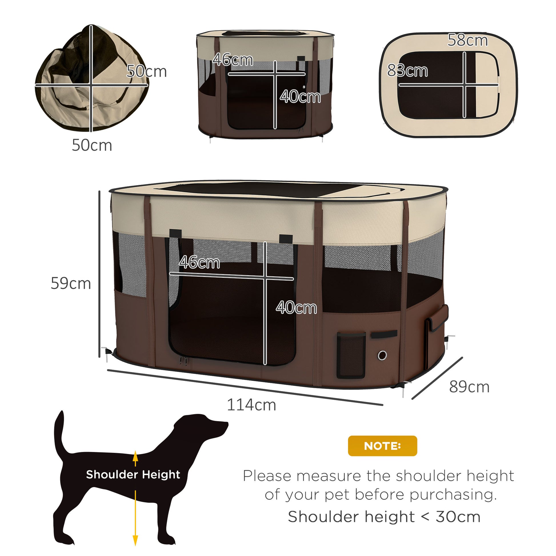 Foldable Dog Pen with Storage Bag for Indoor/Outdoor Use, Brown | PawHut-1