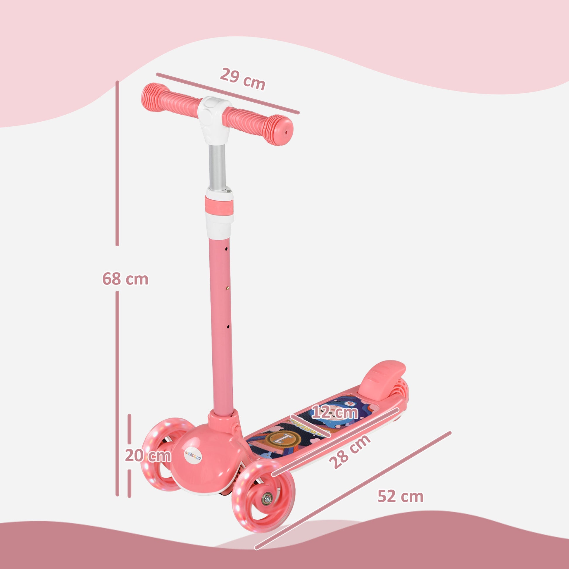 AIYAPLAY Kids 3 Wheel Scooter for 2-6 Years Old with Adjustable Height, LED Light, TPE Handlebar in Pink-1