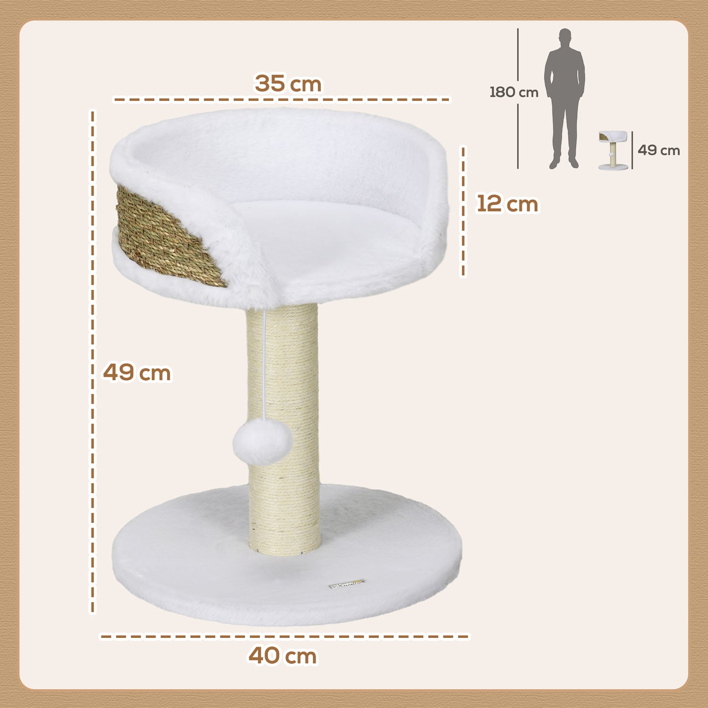 PawHut Cat Tree Tower with Scratching Posts in White-1