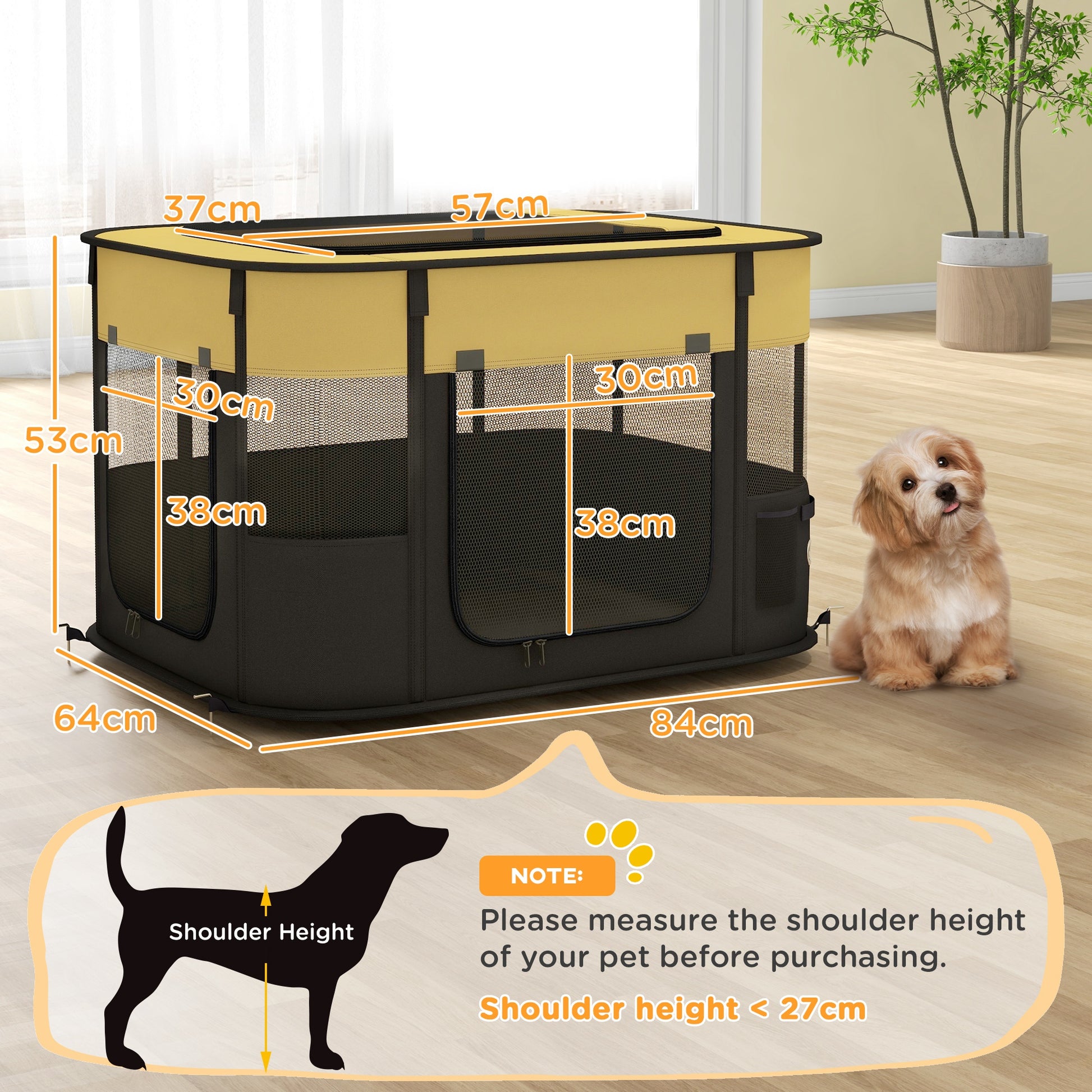 Foldable Dog Pen with Storage Bag for Indoor/Outdoor Use, Yellow | PawHut-1