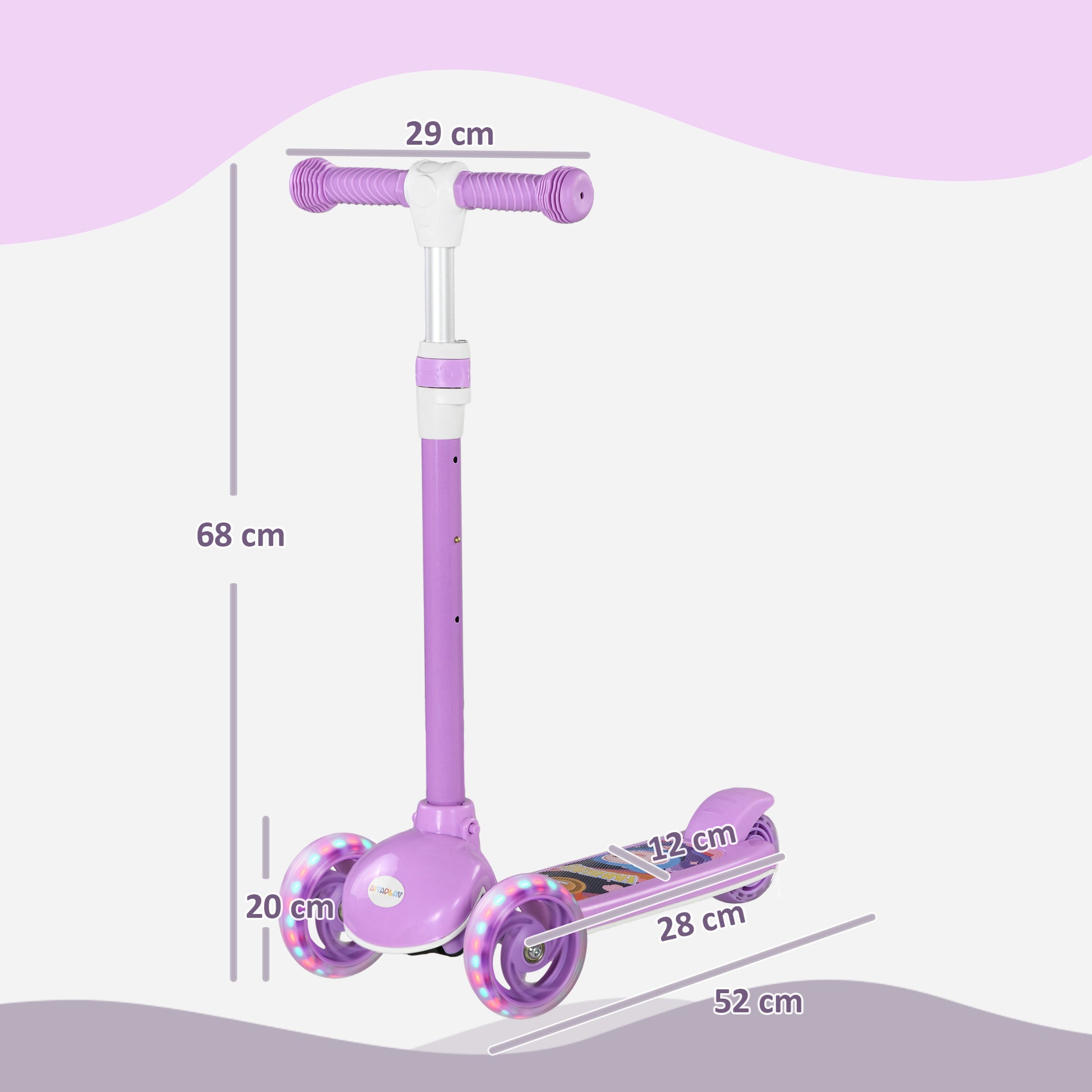 AIYAPLAY Kids 3 Wheel Scooter for 2-6 Years Old w/ Adjustable Height, LED Light, TPE Handlebar, Purple-1