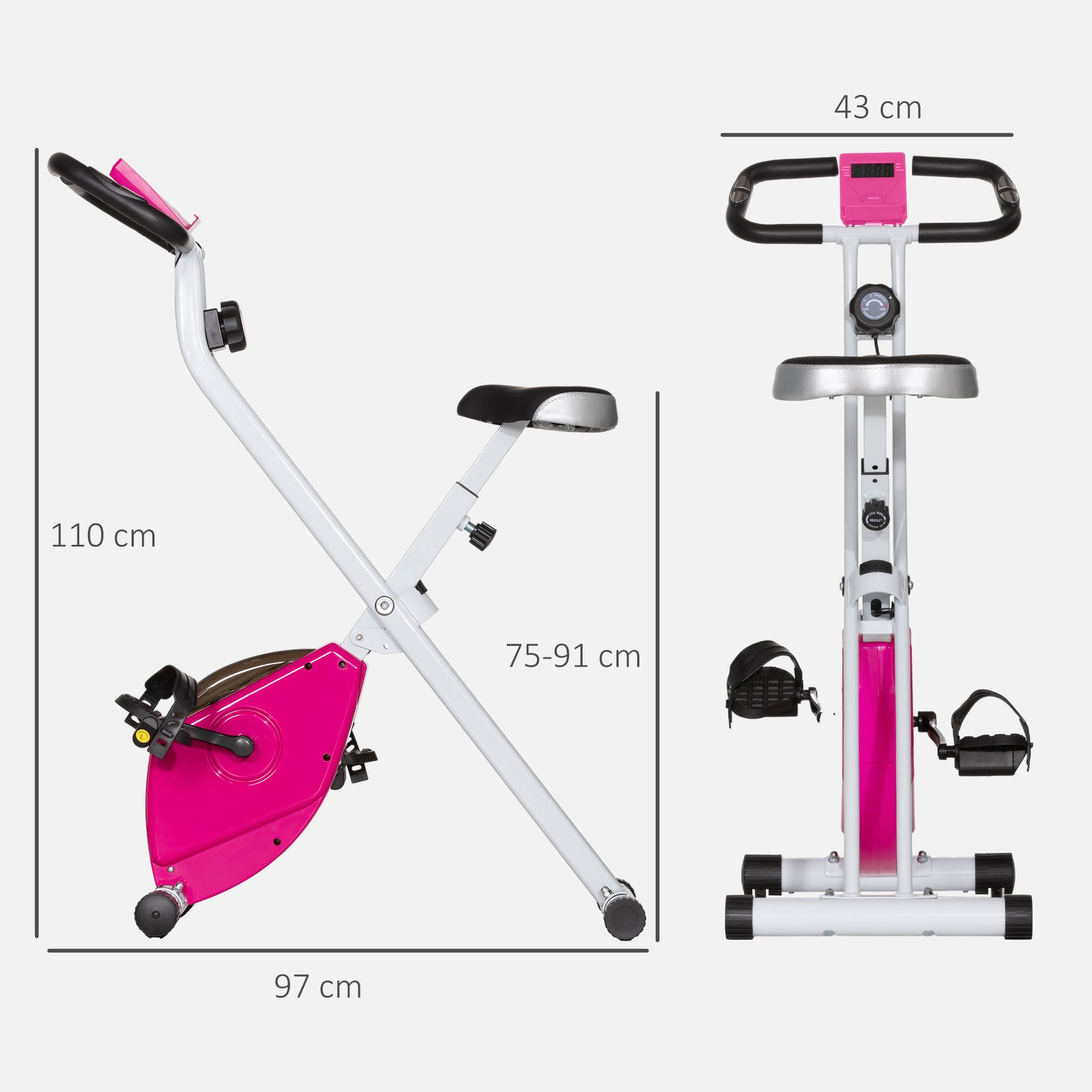 SPORTNOW Folding & Quiet Exercise Bike with 8-Level Magnetic Resistance and Heart-Rate Sensor for Home Gym, Pink and White-1