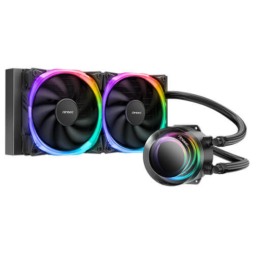 Antec Vortex 240 Liquid CPU Cooler, 240mm Radiator, ARGB PWM Fans, Suspended Spiral ARGB Pump Head, ARGB Controller, 240W TDP-0