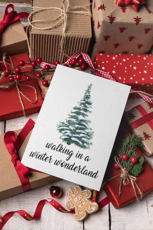 Custom Walking In A Winter Wonderland Christmas Seasonal Hammered Card & Envelope-0