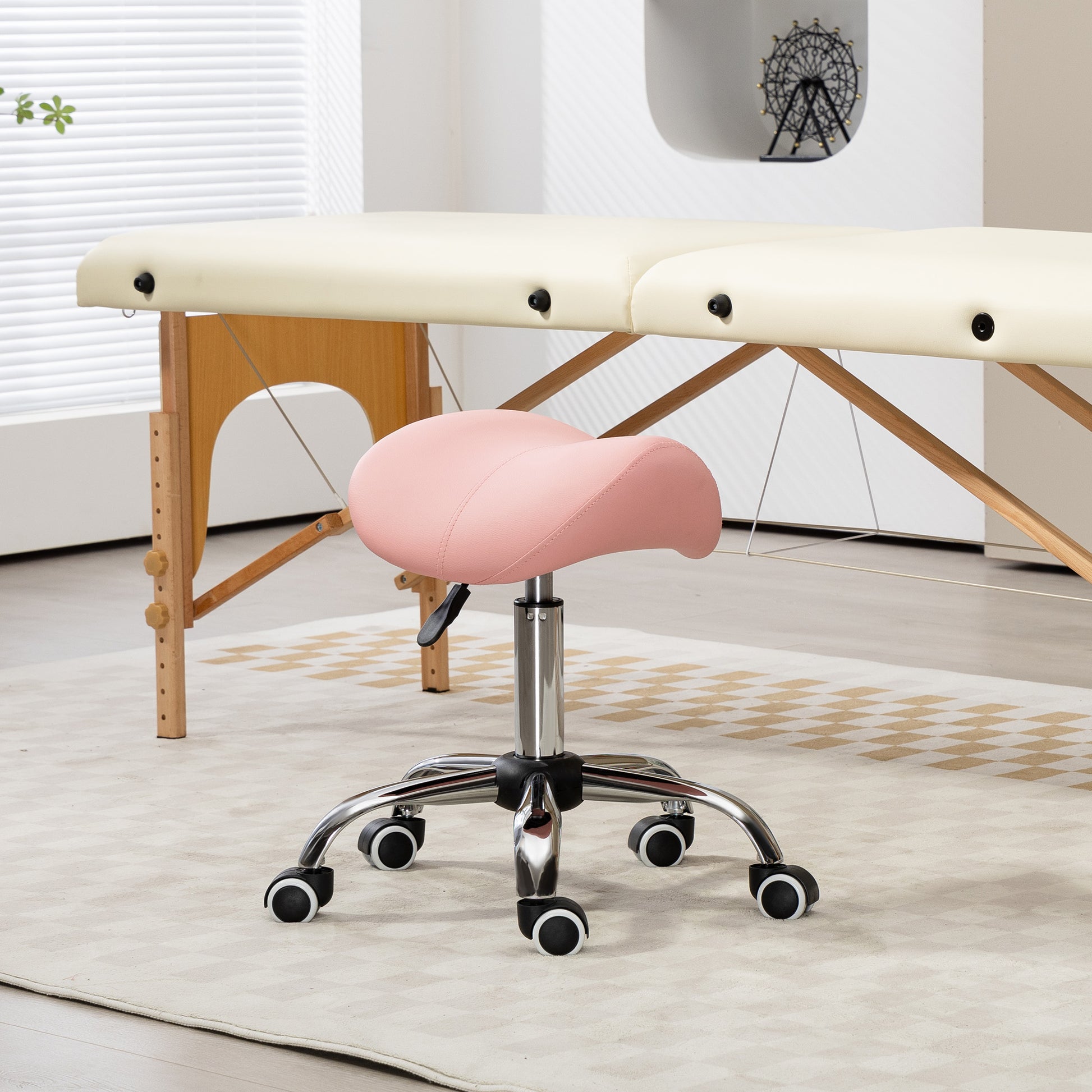 Saddle Stool, Height Adjustable Salon Chair for Massage Spa, Faux Leather in Pink | HOMCOM-8