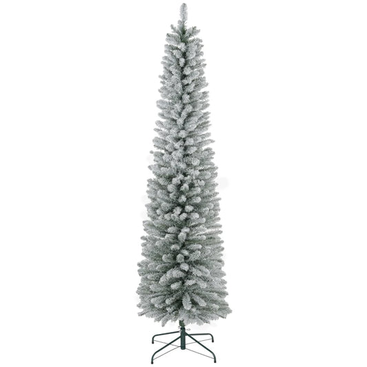 HOMCOM 7ft Artificial Pencil Christmas Tree with 405 Snow Flocked Tips, Metal Base, Realistic Xmas Tree-0