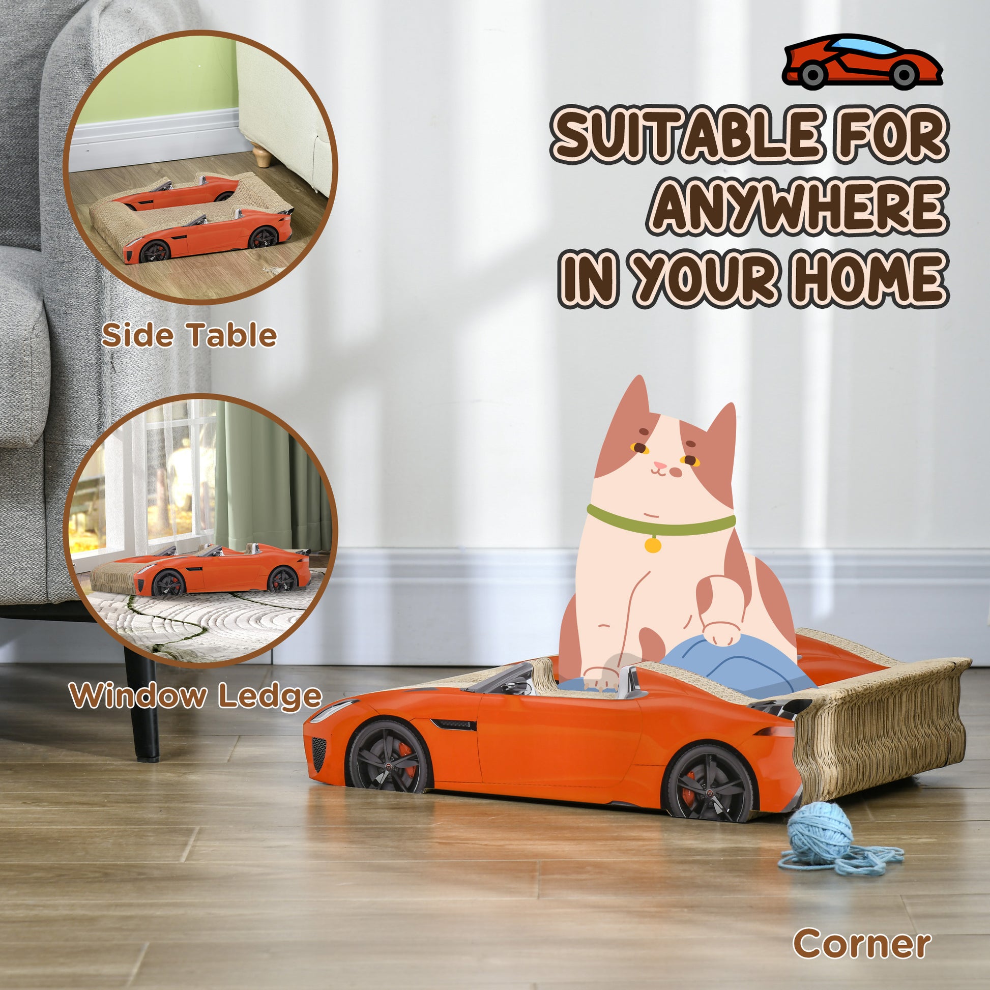 2 in 1 Cat Scratching Board with Catnip, Car-shaped by PawHut-2