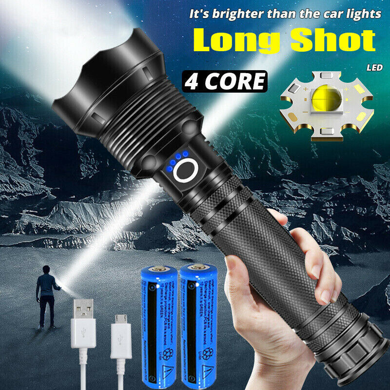 Super Bright Torch 2500000LM LED Flashlight USB Rechargeable Tactical Lights