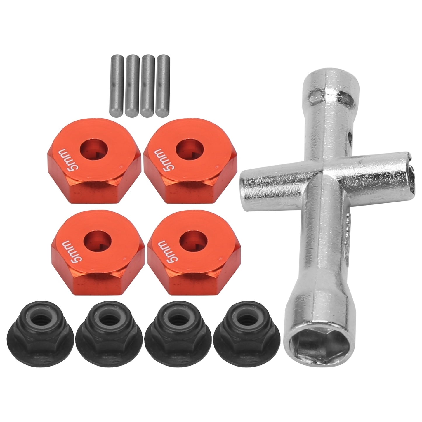 12mm Wheel 5mm Thickness Hex Adapter Cross Wrench M4 NonSlip Nut Set for 1/10 RC Car(Red )