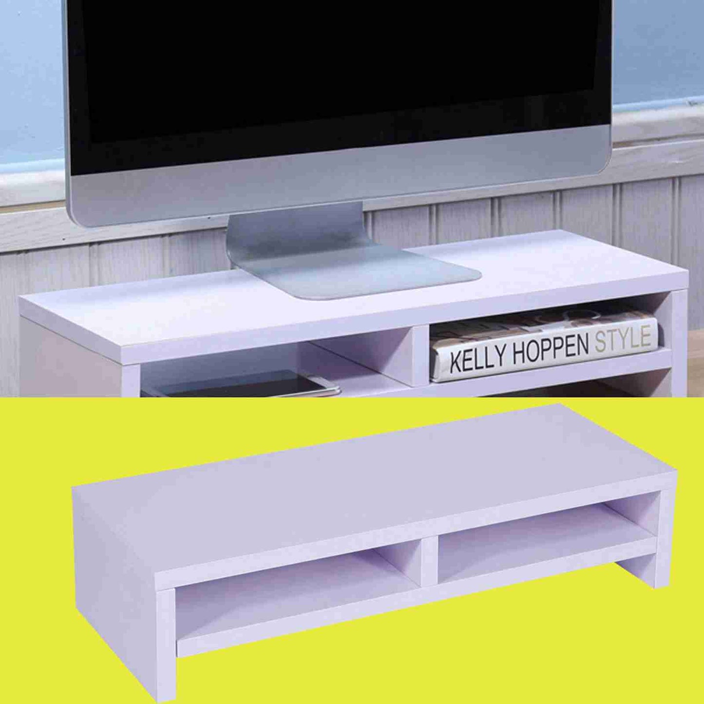 Desktop Monitor Stand LCD TV Laptop Rack Computer Screen Riser Shelf Office Desk Purplish White