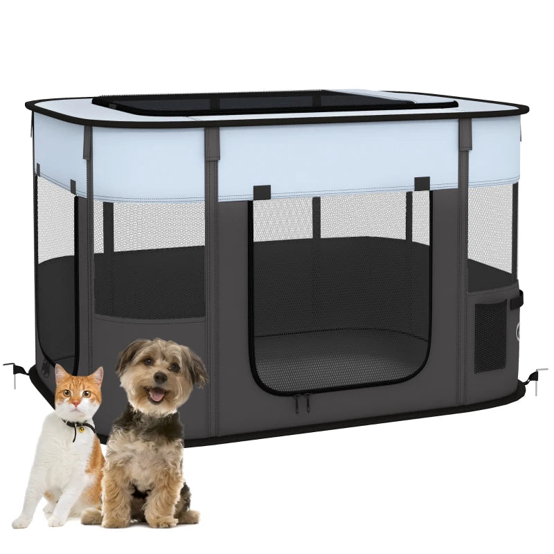 Foldable Dog Pen with Storage Bag for Indoor/Outdoor Use, Grey | PawHut-0