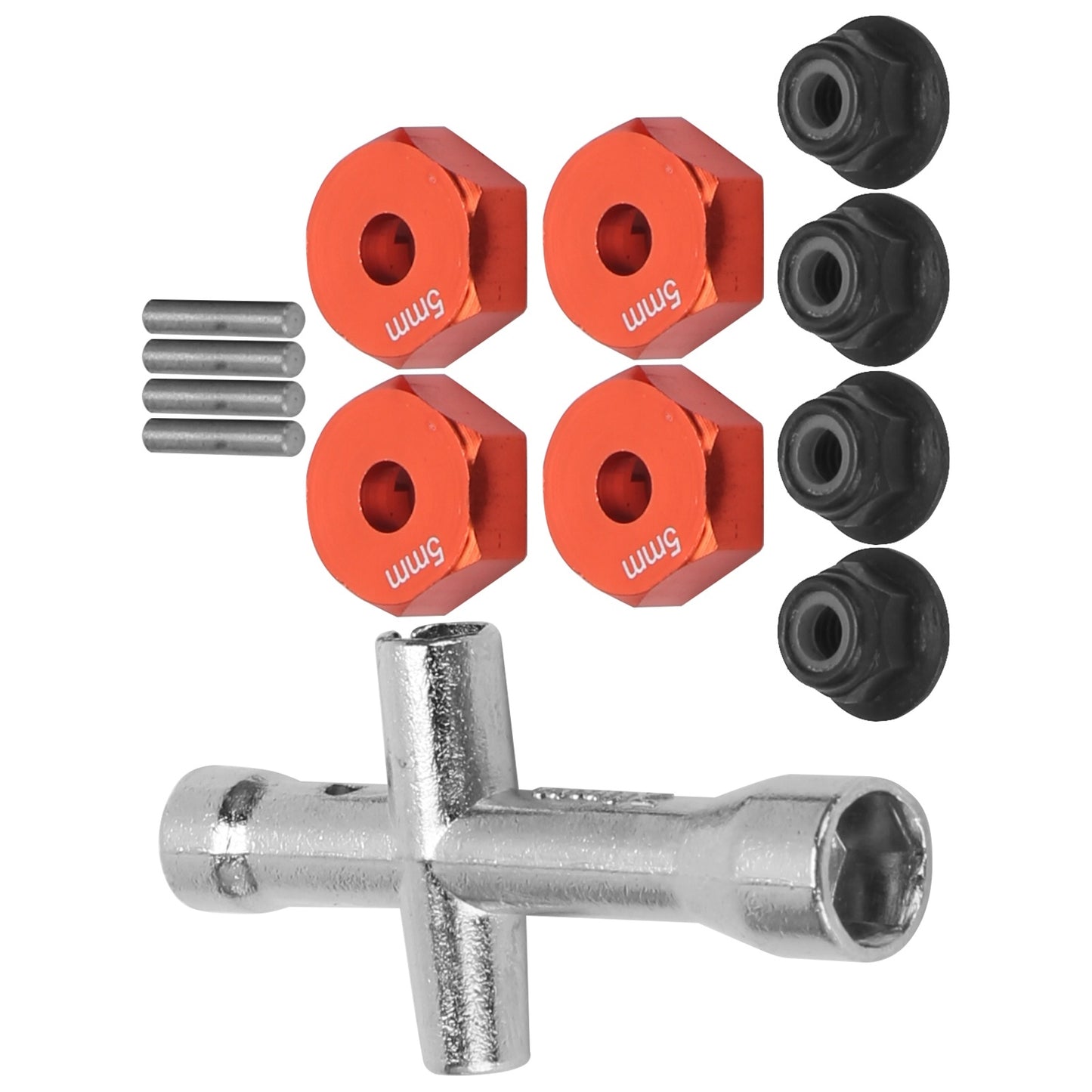 12mm Wheel 5mm Thickness Hex Adapter Cross Wrench M4 NonSlip Nut Set for 1/10 RC Car(Red )