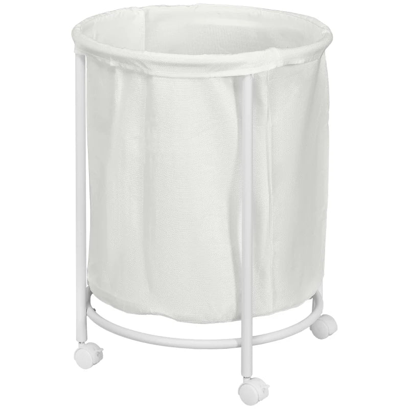 100L Rolling Laundry Basket on Wheels, 50cm Round Laundry Hamper with Removable Bag & Steel Frame for Bedroom, Bathroom, Laundry Room by HOMCOM-0