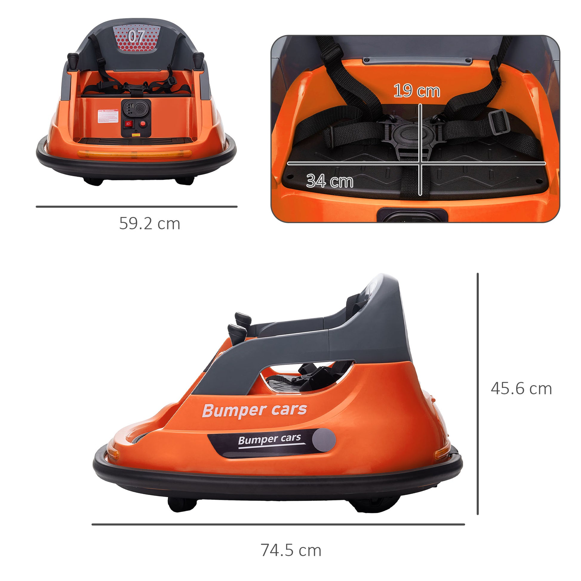 Bumper Car, 360° Rotation Spin 12V Kids Electric Car with Lights, Music, for Ages 1.5-5 Years - Orange | HOMCOM-1