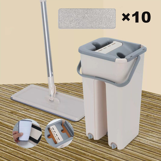 UK Multi Functional Wash | Dry Mop And Bucket Set  Flat Squeeze  10 Pads