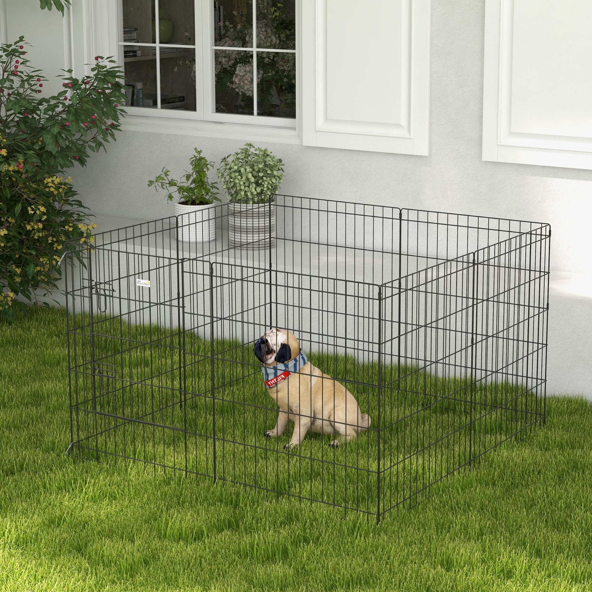 8 Panel DIY Dog Pen with Door for Dogs, Small Animals, Indoor/Outdoor Use, 61cm High | PawHut-8