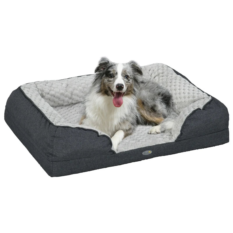 Calming Polyester Dog Bed Pet Mattress with Removable Cover, Anti-Slip Bottom, for Medium Dogs, 90L x 69W x 21Hcm - Charcoal Grey by PawHut-0