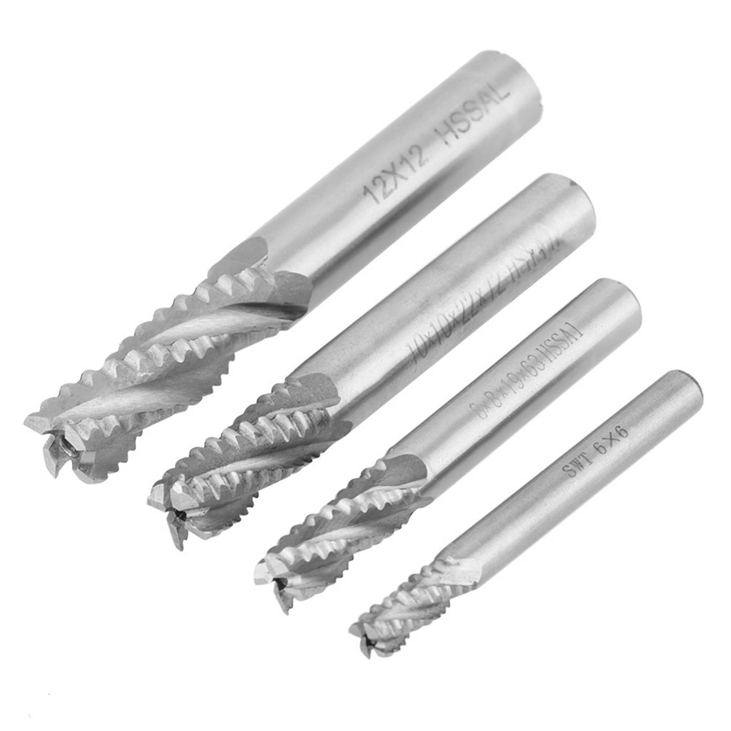 4pcs 4 Flutes HSS Roughing End Mill CNC Router Bit Milling Cutter M6 /M8 /M10 /M12