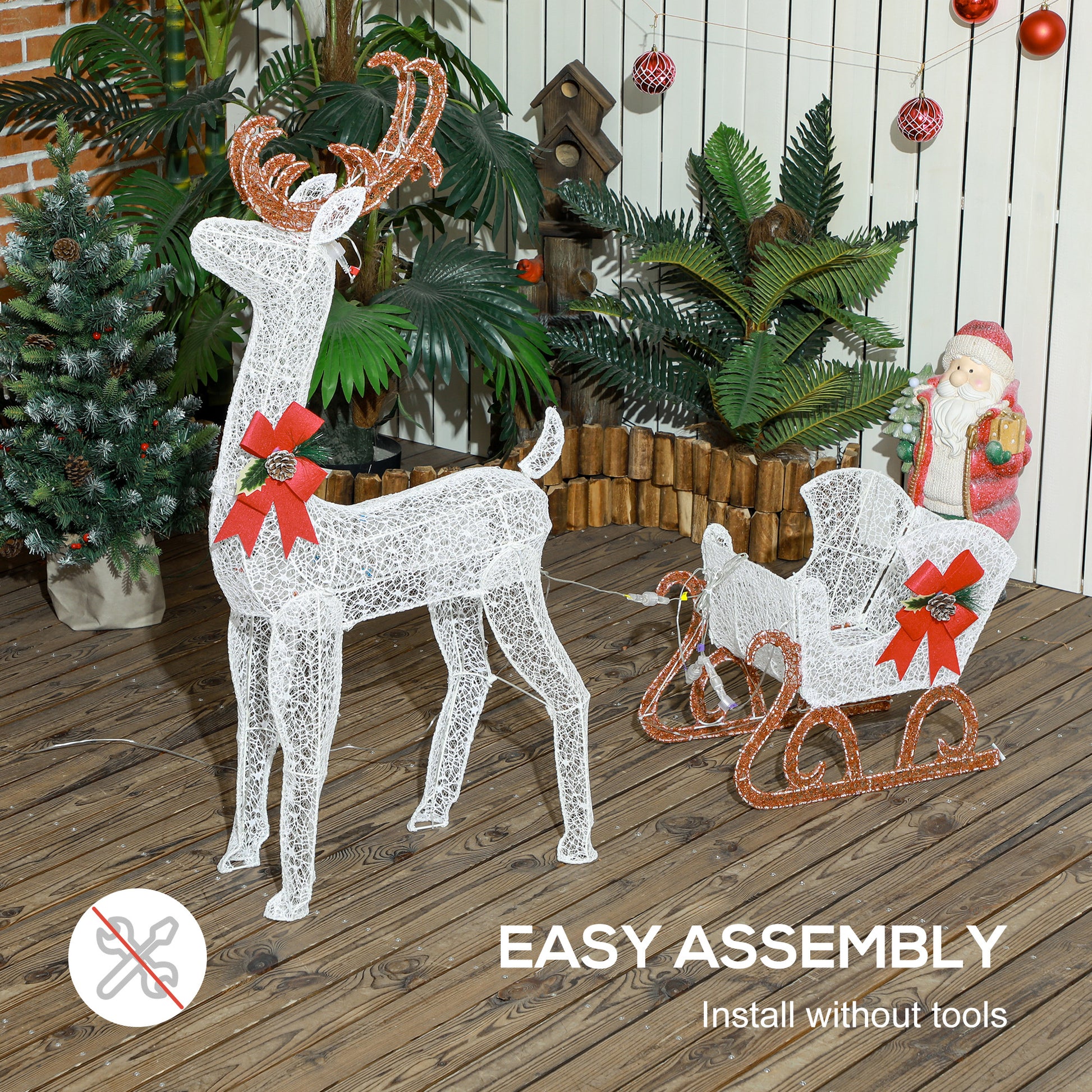 Outsunny 170 LED Light Reindeer and Sleigh Christmas Decoration-3