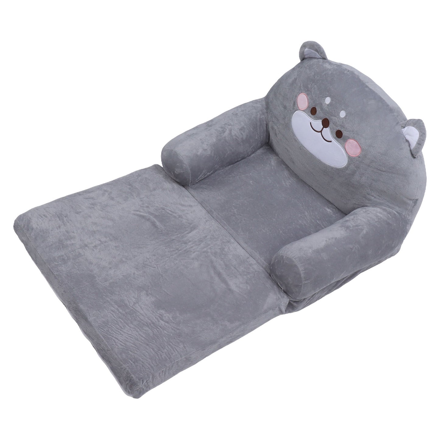 Kids Sofa Cartoon Gray Dog Style Foldable Wide Handle Soft Breathable Toddler Chair for Reading Relaxing Sleeping 2 Layers