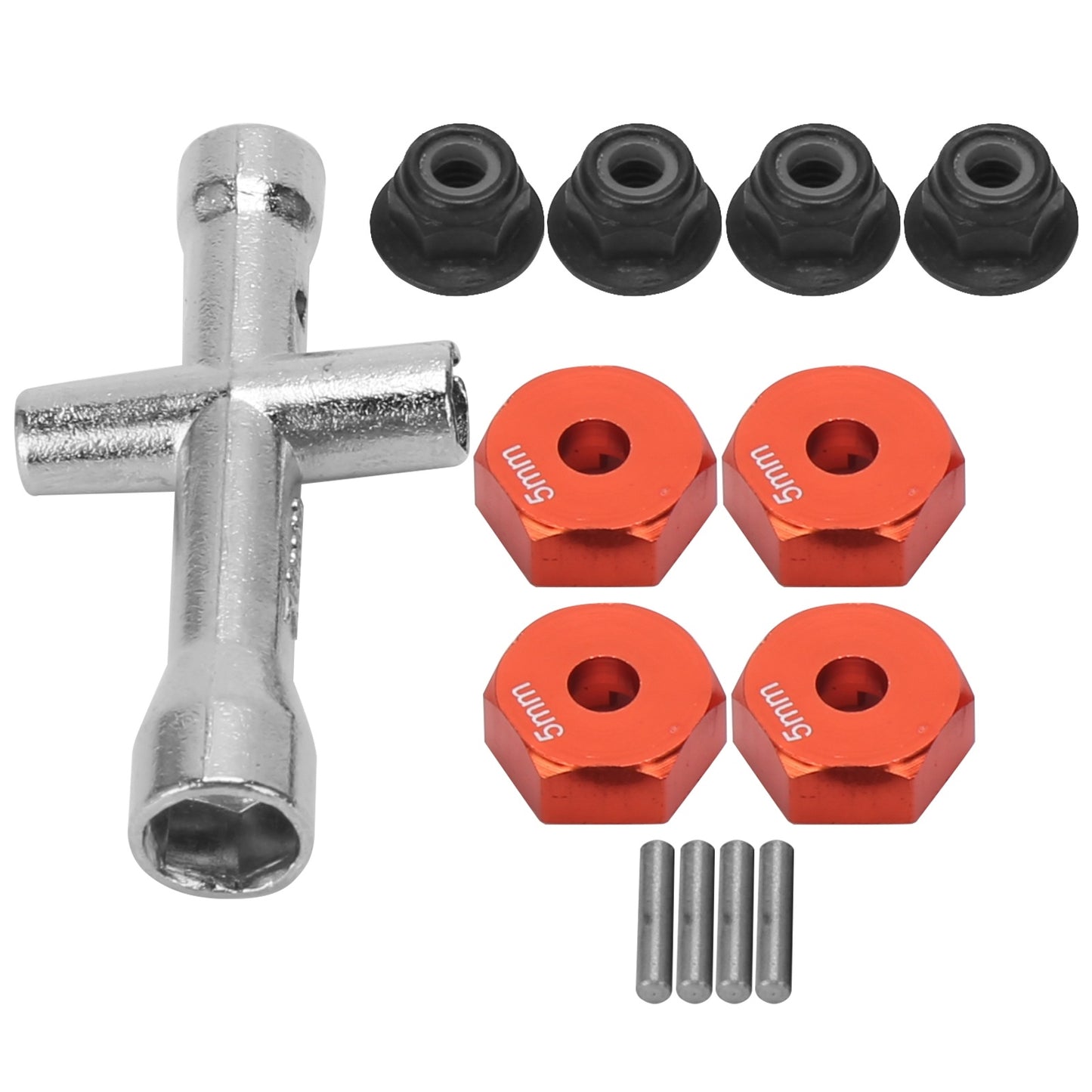 12mm Wheel 5mm Thickness Hex Adapter Cross Wrench M4 NonSlip Nut Set for 1/10 RC Car(Red )