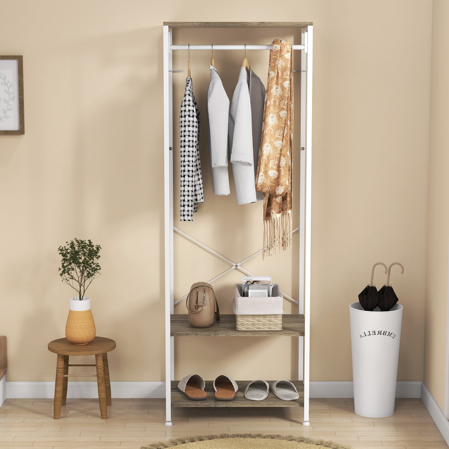 Hallway Coat Rack and Shoe Bench Tree - Grey | HOMCOM-4