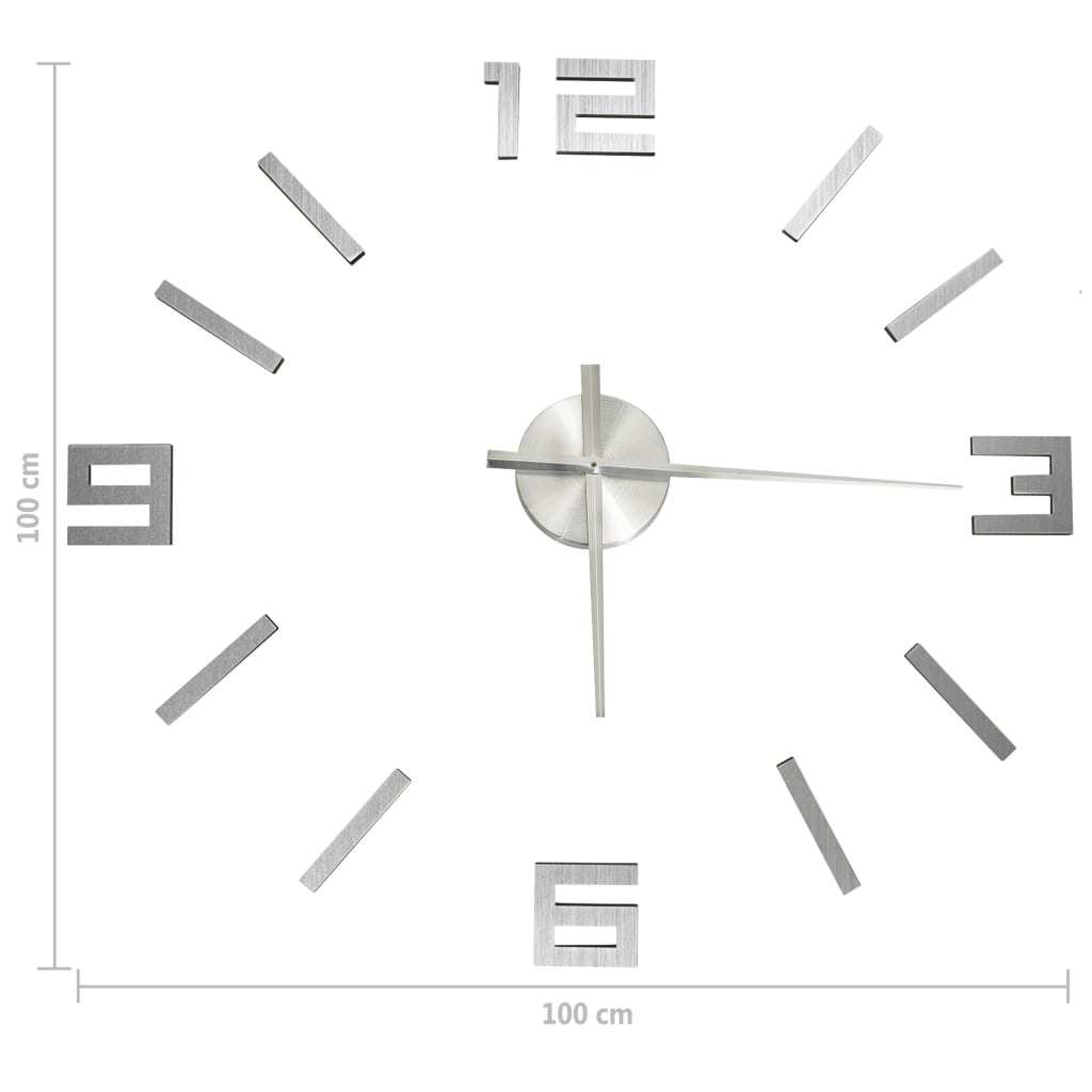 vidaXL 3D Wall Clock Modern Design Silver 100 cm XXL