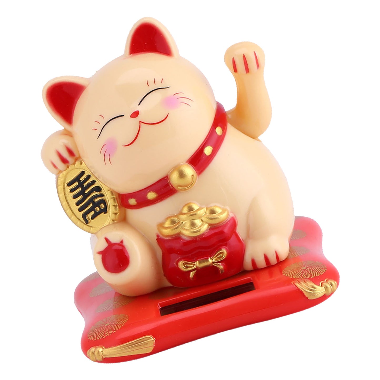 Solar Powered Cute Waving Cat Good Luck Wealth Welcoming Cats Home Display Car Decor(Yellow)