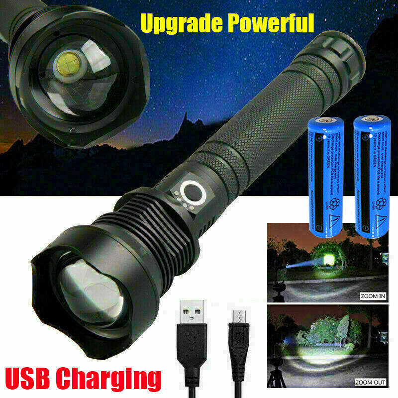 Super Bright Torch 2500000LM LED Flashlight USB Rechargeable Tactical Lights