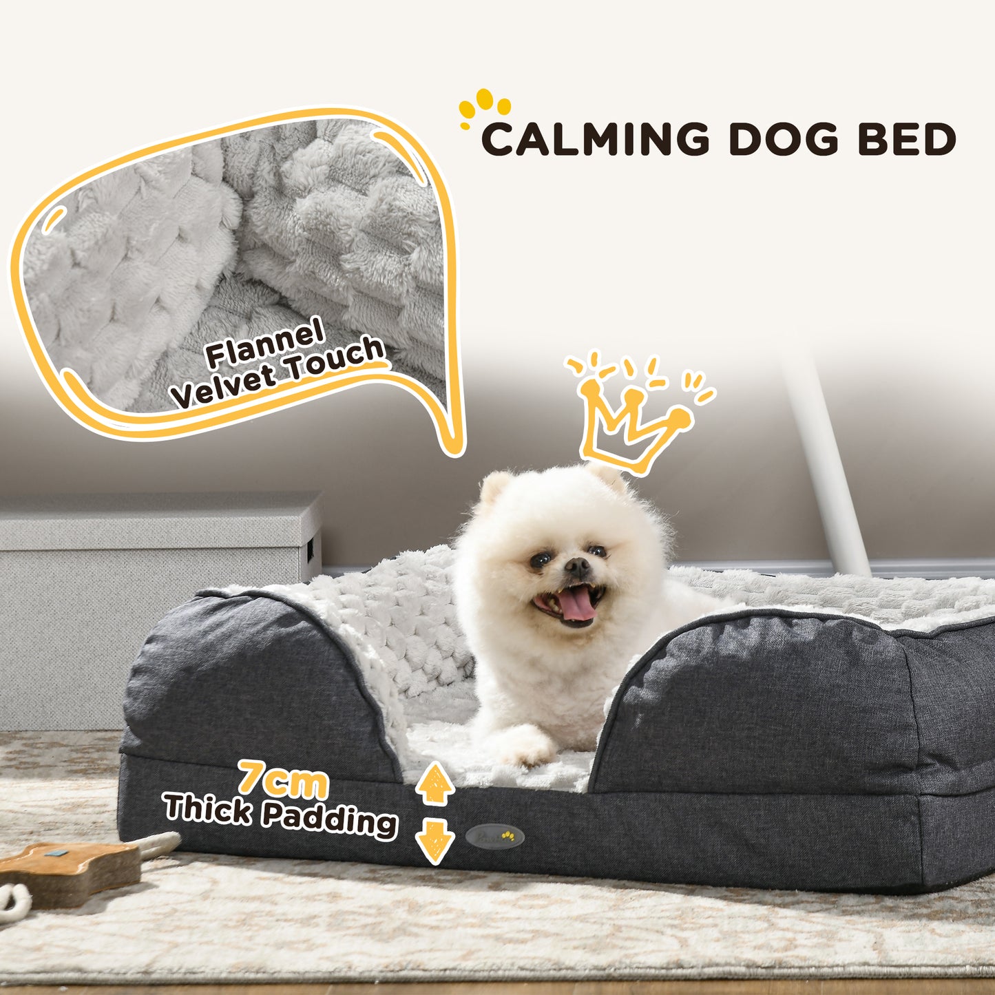 PawHut Calming Dog Bed Pet Mattress with Removable Cover, Anti-Slip Bottom, for Small Dogs, 70L x 50W x 18Hcm in Charcoal Grey-4