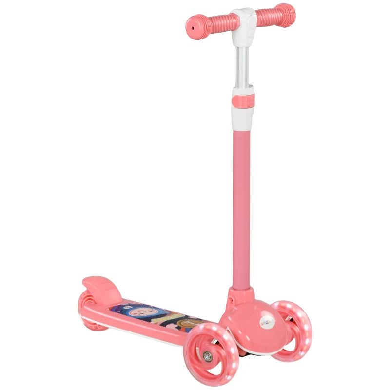 AIYAPLAY Kids 3 Wheel Scooter for 2-6 Years Old with Adjustable Height, LED Light, TPE Handlebar in Pink-0