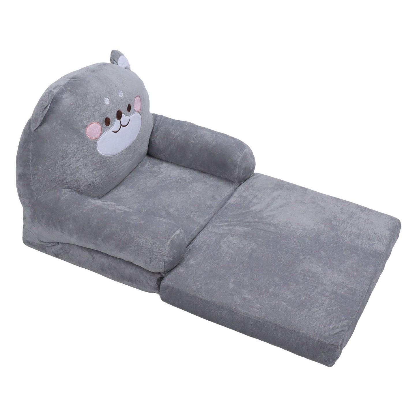 Kids Sofa Cartoon Gray Dog Style Foldable Wide Handle Soft Breathable Toddler Chair for Reading Relaxing Sleeping 2 Layers