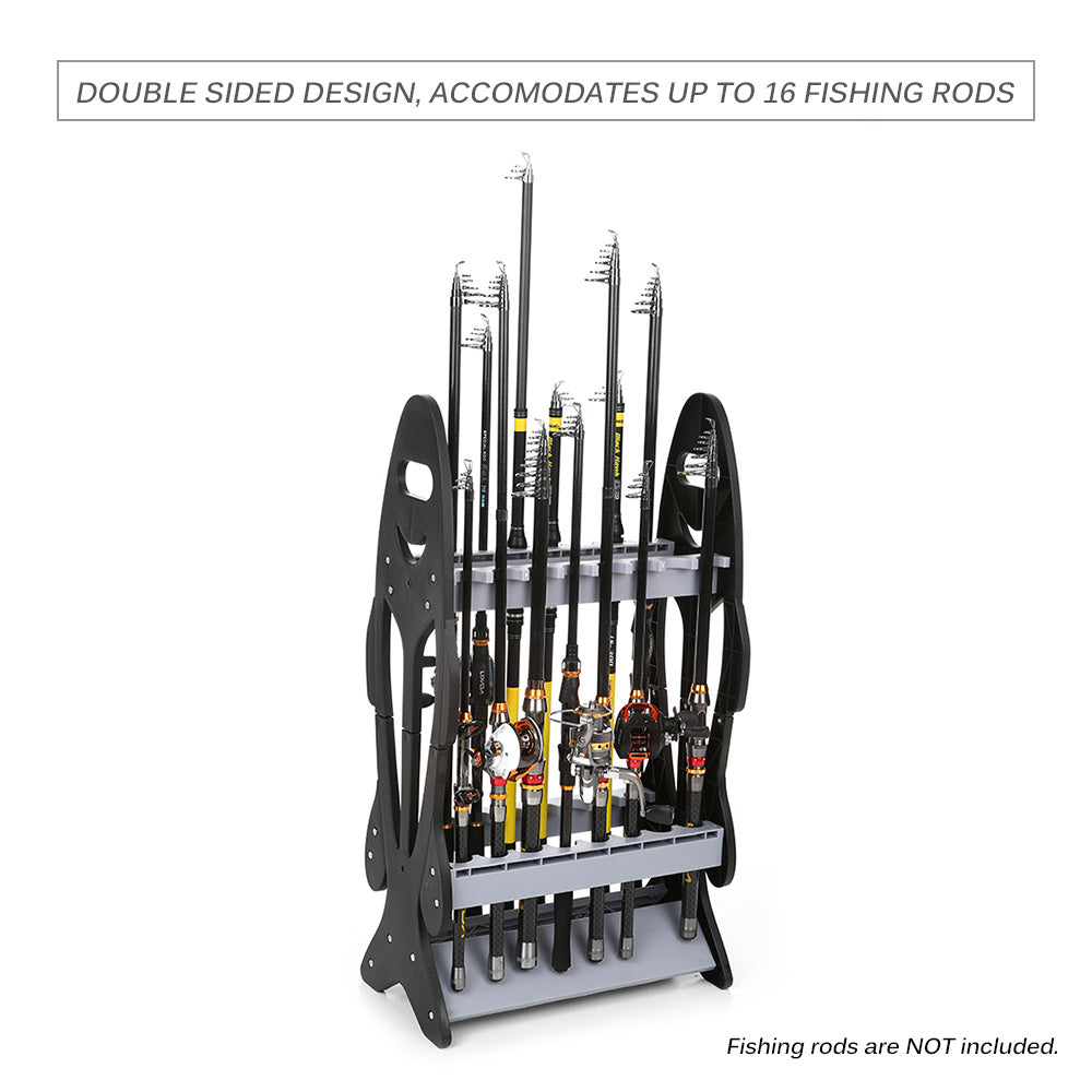 Fish Shape 16 Fishing Rod Holder Storage Rack Compact Fishing Pole Stand Organizer