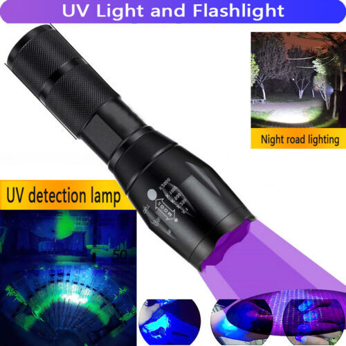 Super Bright Rechargeable LED Flashlight UV Ultra Violet Torch Light