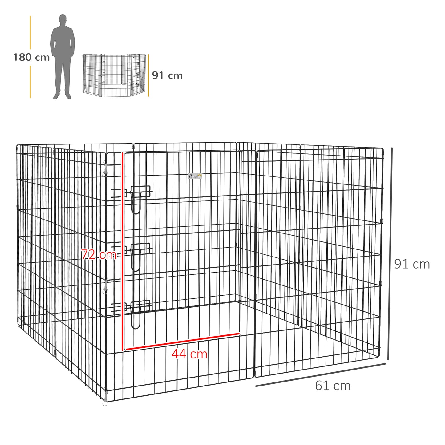 PawHut 8 Panel DIY Dog Pen with Door, for Dogs, Small Animals, Indoor/Outdoor Use, 91cm High-1