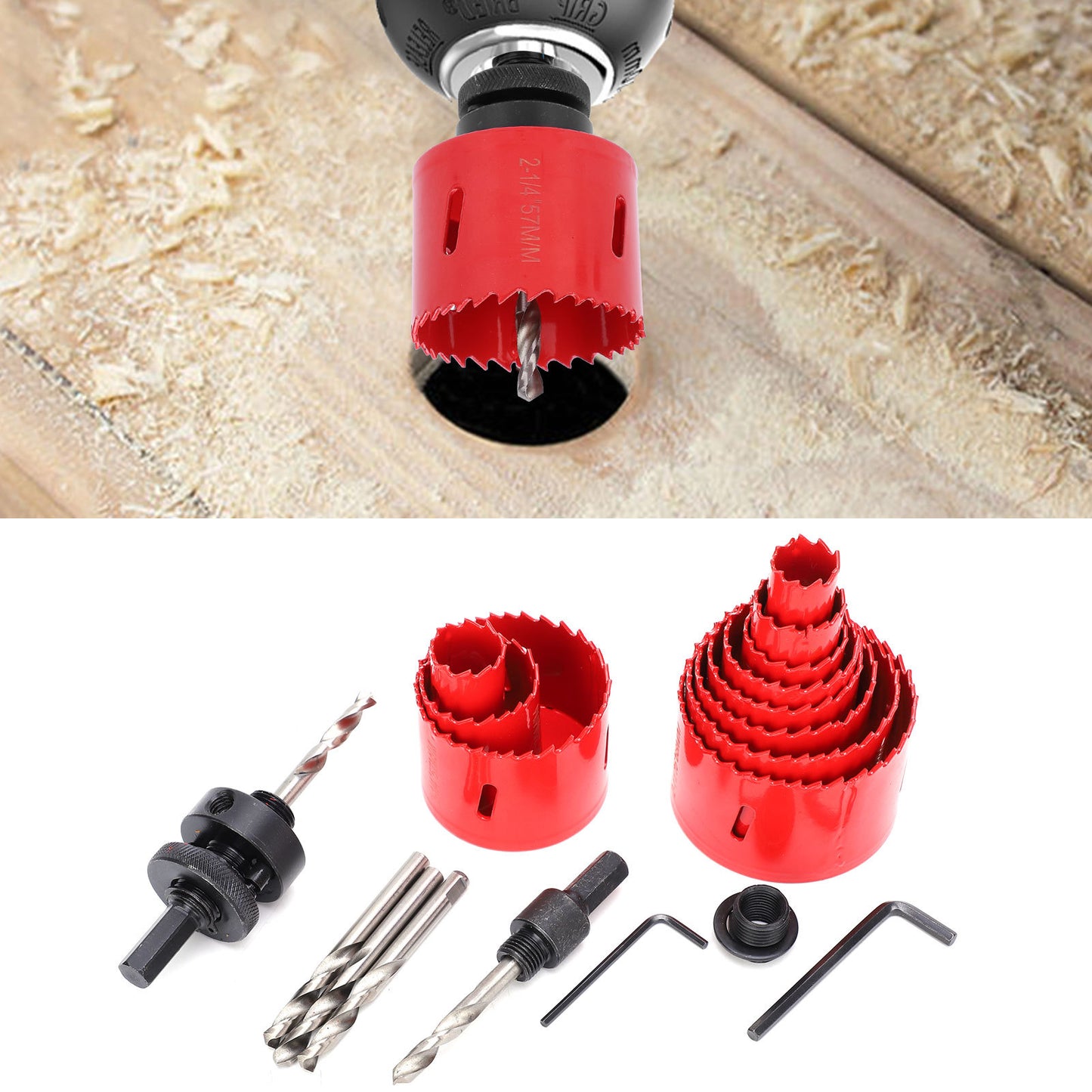 17Pcs BiMetal Hole Saw Set Red High Speed Steel Woodworking Holes Opener Drilling Tools