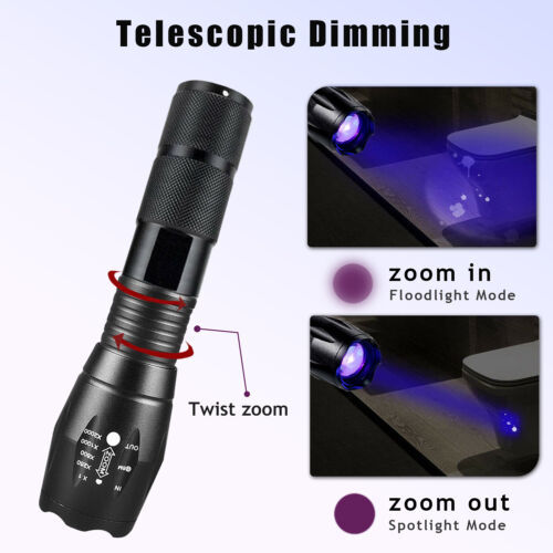 Super Bright Rechargeable LED Flashlight UV Ultra Violet Torch Light