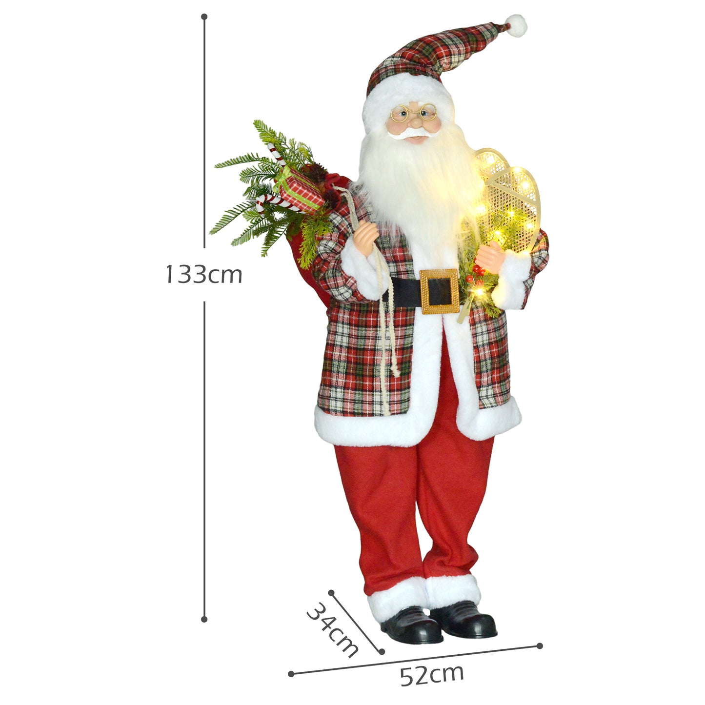 HOMCOM Life Size Animated Santa Claus, 133cm Tall Christmas Decoration with Sound Activated, Light Up Ornament, Laughing Effect and Festive Music-1