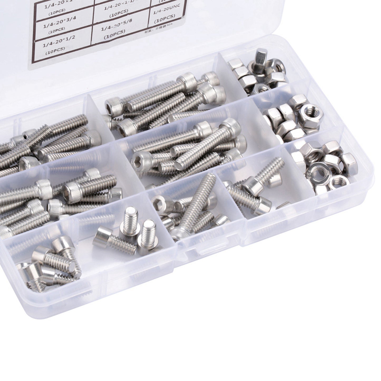 90pcs 1/4-20UNC Stainless Steel Hex Socket Cap Head Bolts Hex Screw Assortment Kit