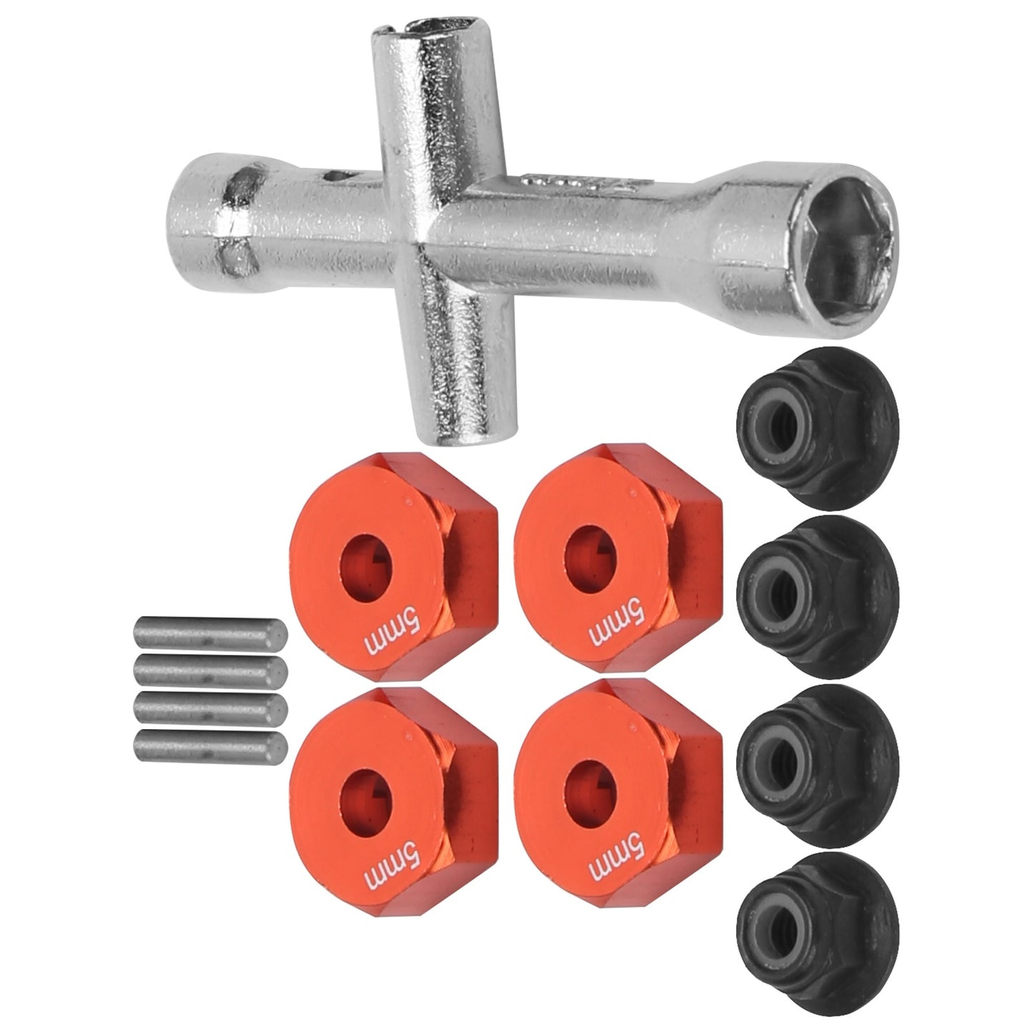 12mm Wheel 5mm Thickness Hex Adapter Cross Wrench M4 NonSlip Nut Set for 1/10 RC Car(Red )