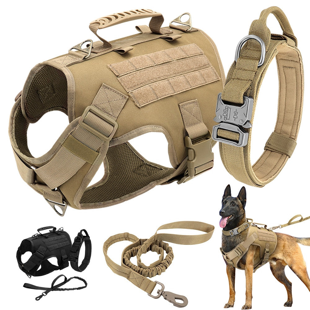 Nylon Tactical Dog Harness, Collar & Leash-0