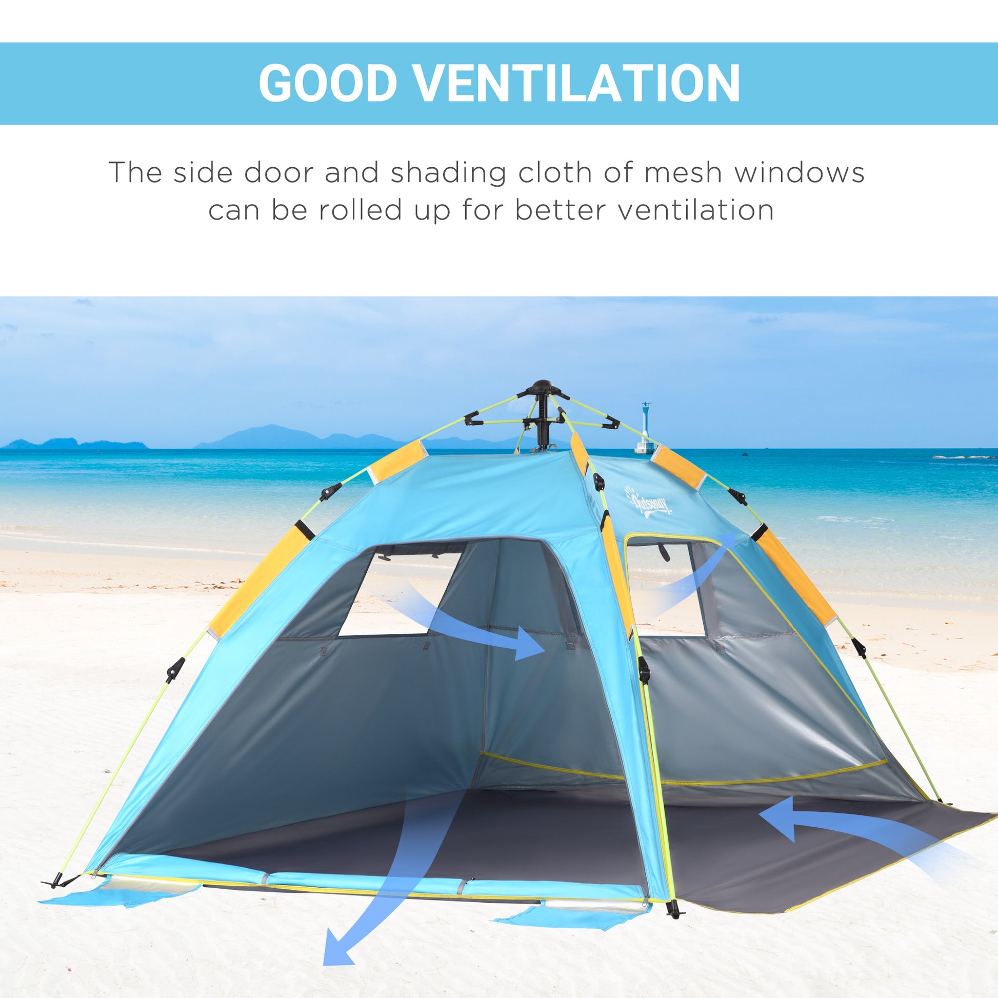 Dark Green Pop-Up Beach Tent: Quick Setup for 1-2 People, Mesh Windows & Doors | Outsunny-4