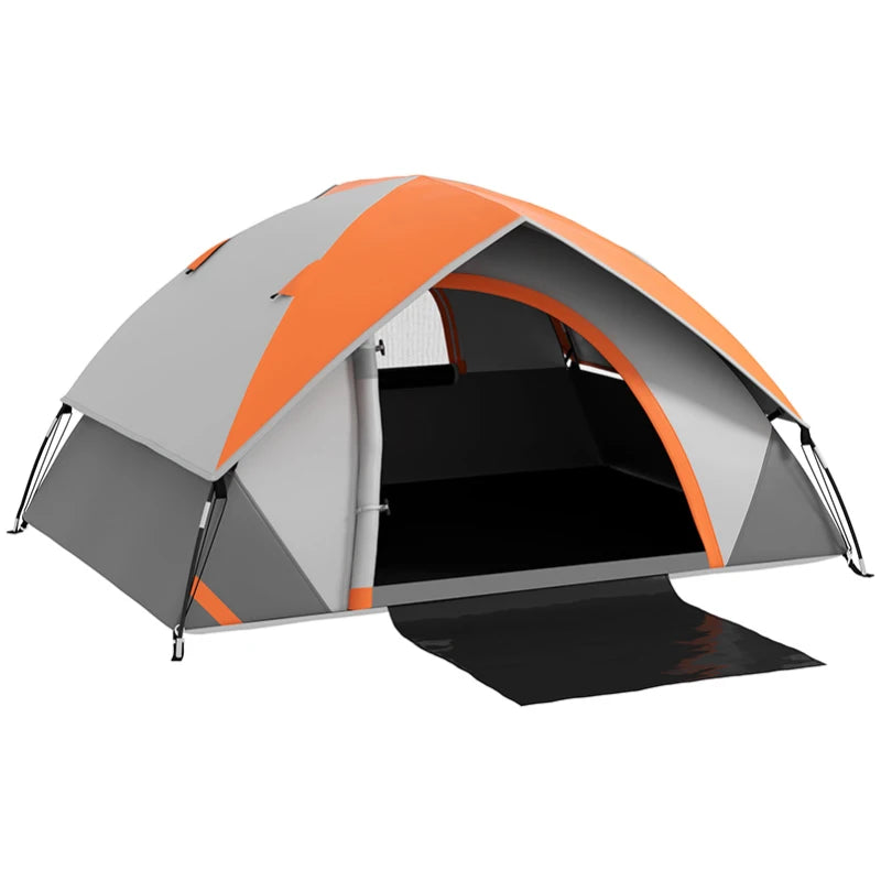 Outsunny 4-5 Man Single Room Camping Tent, 3000mm Waterproof, with Sewn-in Groundsheet and Carry Bag, Grey and Orange-0