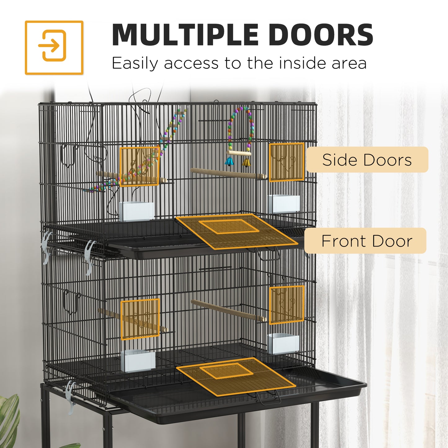 Double Stackable Bird Cage on Wheels with Stand, for Canaries | PawHut-3