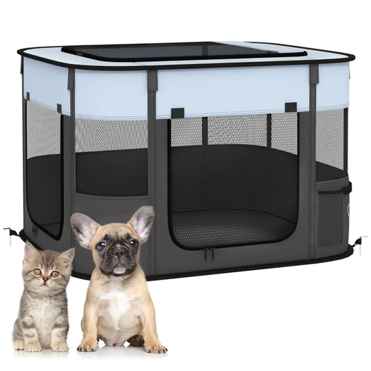 Foldable Dog Pen with Storage Bag for Indoor/Outdoor Use, Grey | PawHut-0