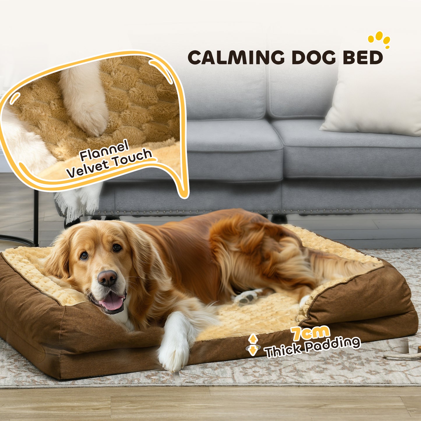 PawHut Calming Dog Bed Pet Mattress with Removable Cover, Anti-Slip Bottom, for Large Dogs, 120L x 80W x 22Hcm in Brown-4