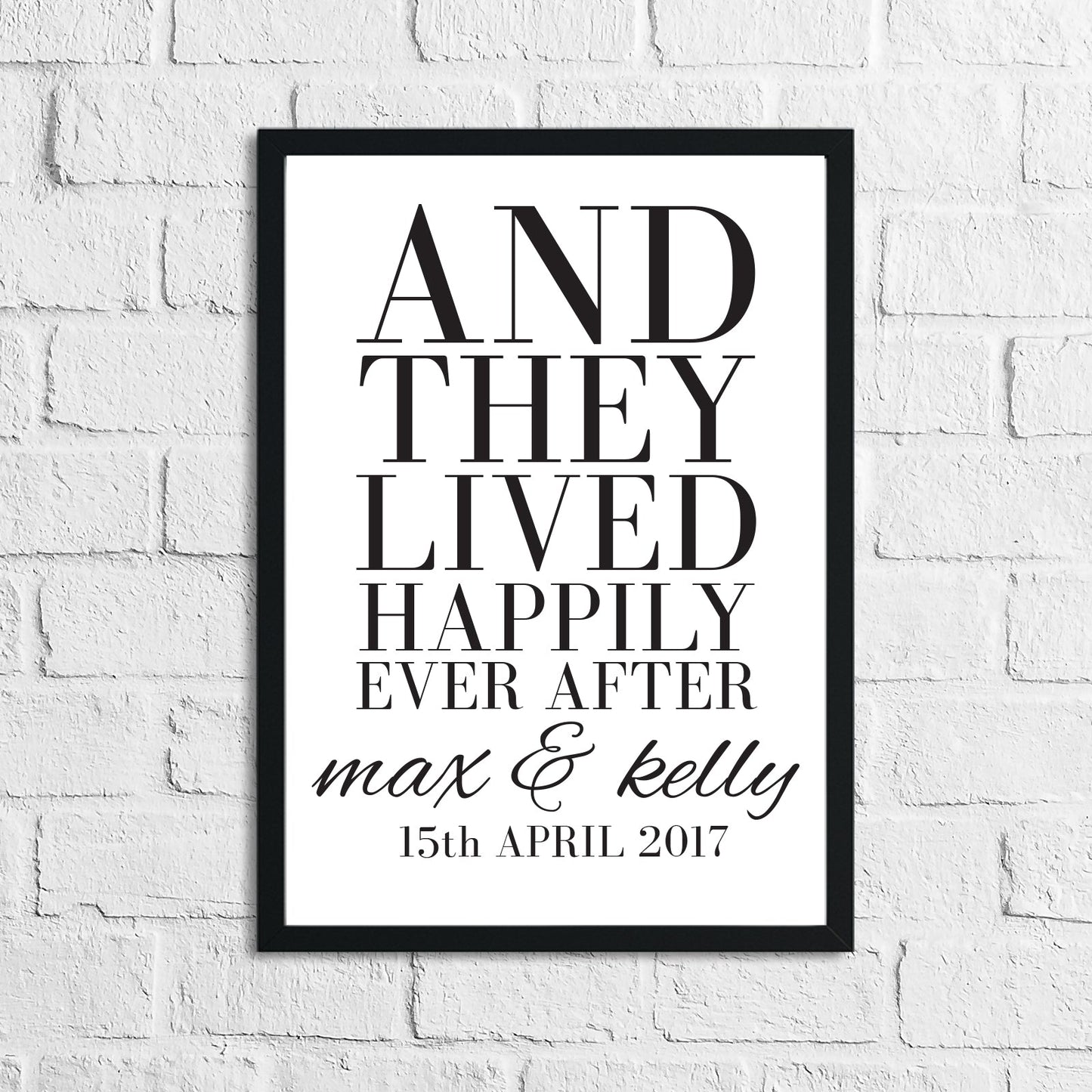 And They Lived Happily Ever After Custom Names & Date Print Home Wall Decor Print-0