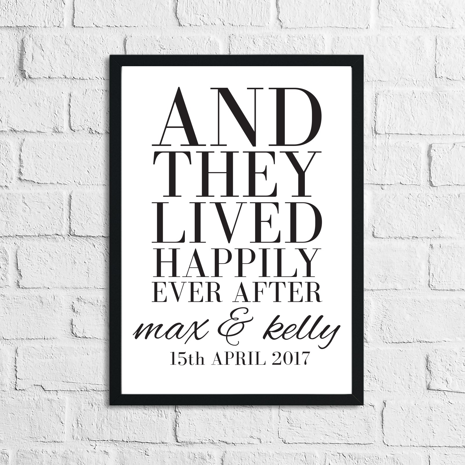 And They Lived Happily Ever After Custom Names & Date Print Home Wall Decor Print-0